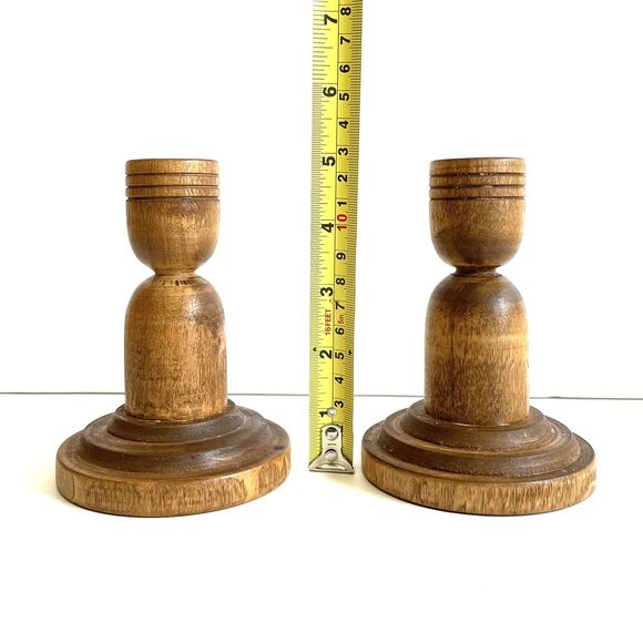 Vintage Wooden pair(2) Of Candle Holders Mid Century Modern Farmhouse Decor - Picture 7 of 9